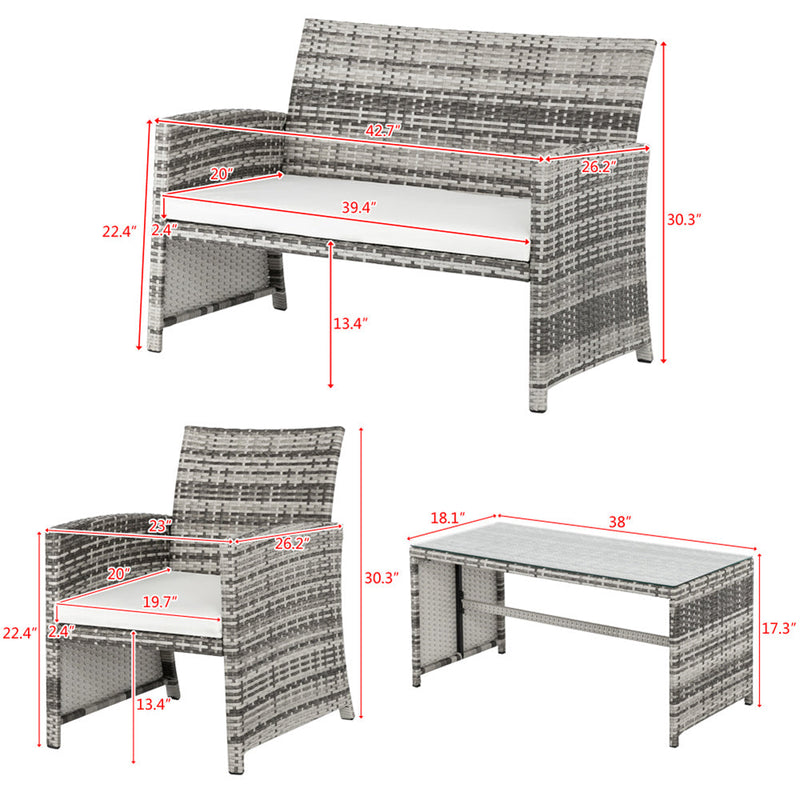 AMYOVE 4PCS Rattan Table Chairs Set Includes Arm Chairs Coffee Table Grey