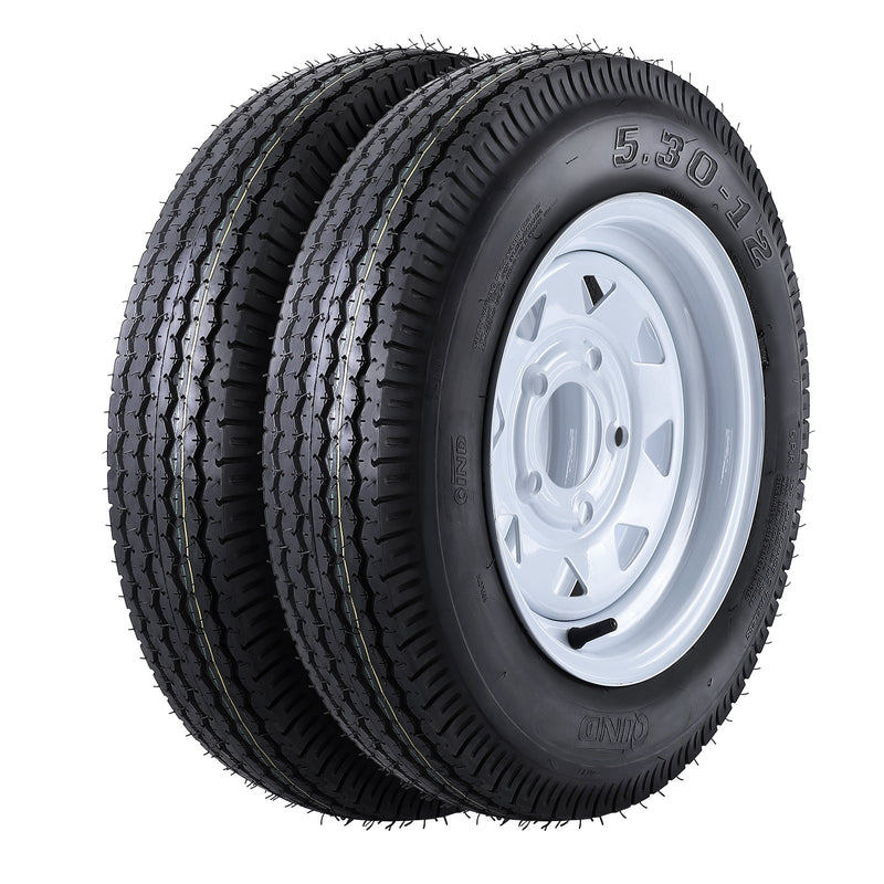 GAOMON Set of 2 Highway Boat Motorcycle 5.30-12 6PR Trailer Tires with 12InchRims, 5 Lug on 4.5 Inch , Load Range C, 6PR