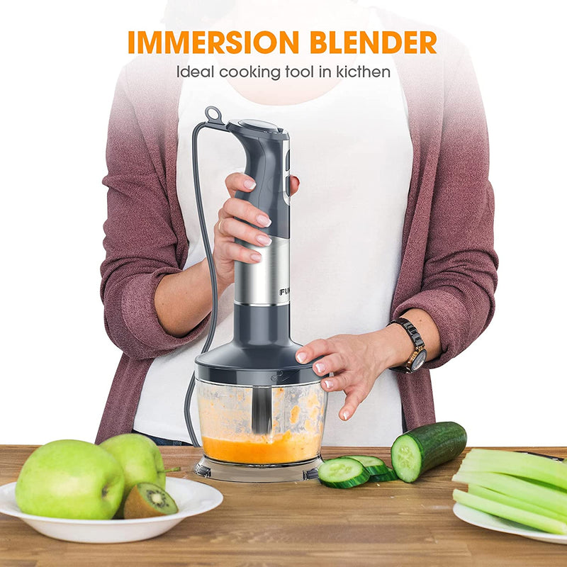 FUNAVO 5-in-1 Handheld Stick Blender Set 12 Speed Stainless Steel Mixer - Grey