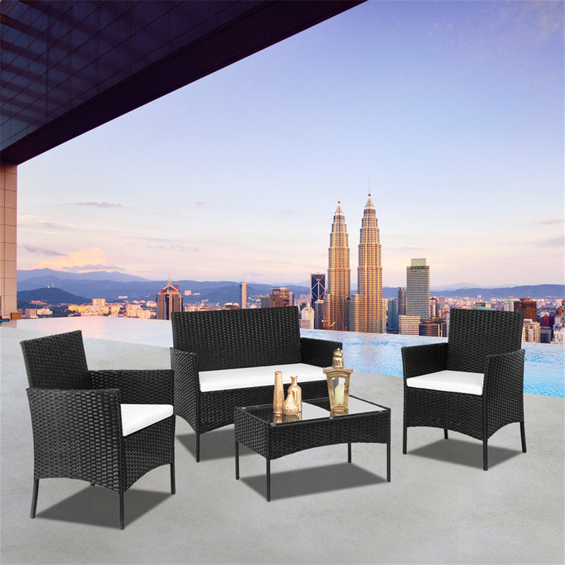 AMYOVE 4PCS Rattan Table Chairs Set Includes Arm Chairs Coffee Table Brown