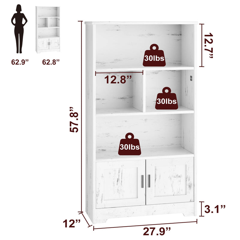 GAOMON Bookcase with LED Lights White Bookshelf with Doors Modern Standing Bookshelves Wooden Unique Book Shelf for Living Room, Home Office