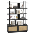 GAOMON 5 Tier Rattan Bookshelf with Storage Cabinet & Door, 71.1 Inch Tall Industrial Book Shelf, Metal Frame, Anti-Tipping, Easy Assembly