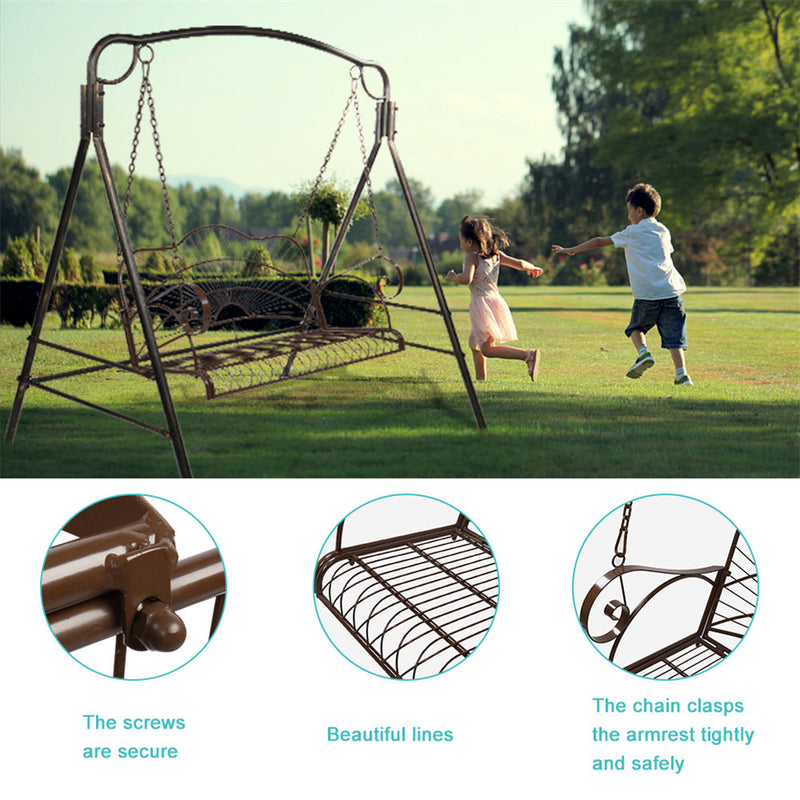 AMYOVE Outdoor Garden Iron Wire Double Swing Chair Hanging Swing - Black