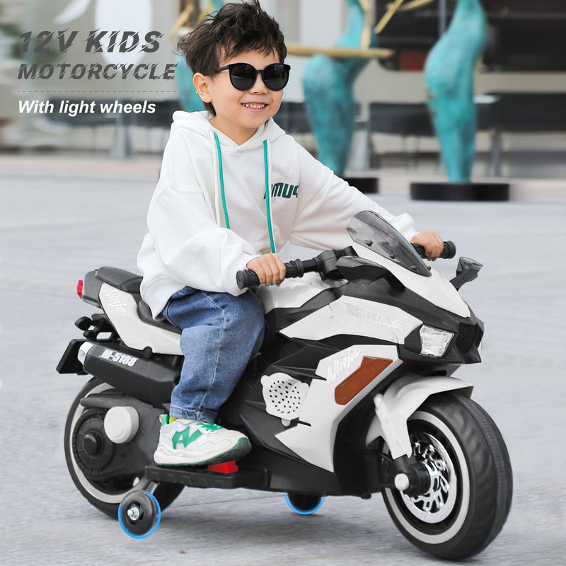 YIWA Electric Motorcycle Toys 12V Battery 2-Wheel Motorbike Kids Rechargeable Ride - Red