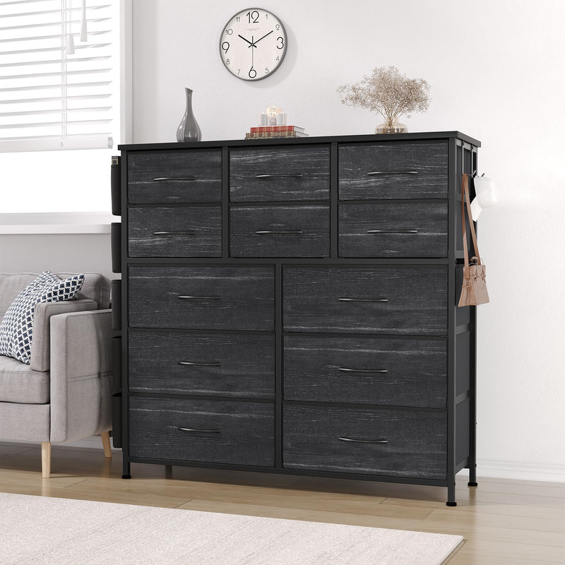 GAOMON 12 Drawer Dresser for for Bedroom, Fabric Dressers & Chest of Drawers Tall Dressers for Bedroom Closet, Clothes, Wooden Top, Sturdy Metal Frame - Charcoal Black