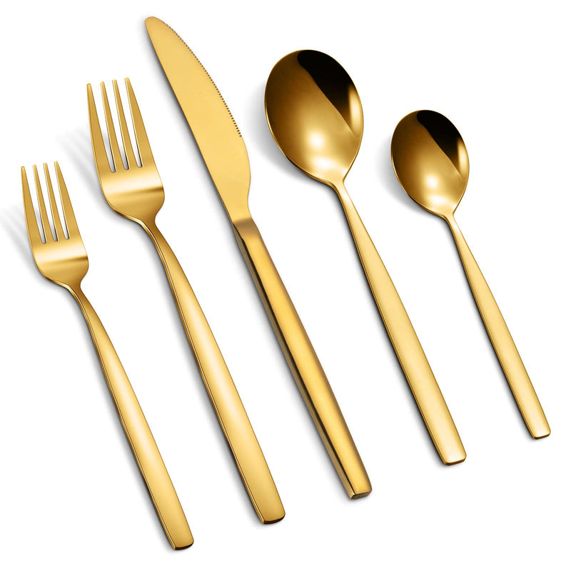 WHIZMAX 20 Piece Stainless Steel Kitchen Flatware Set - Gold