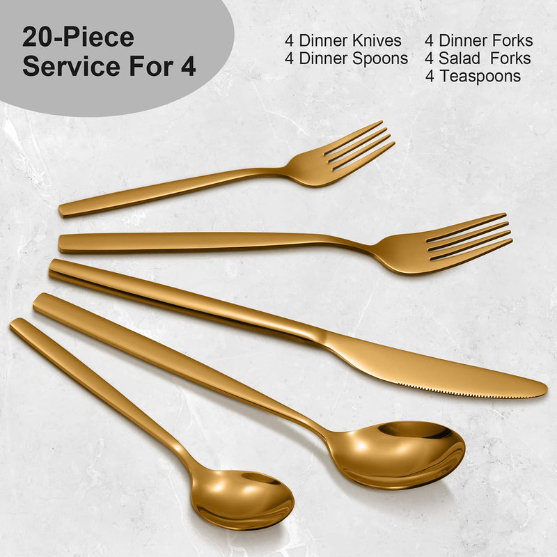 WHIZMAX 20 Piece Stainless Steel Kitchen Flatware Set - Gold