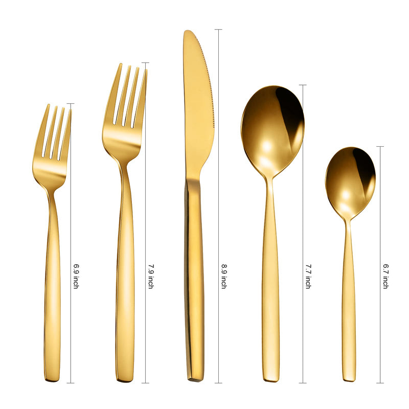 WHIZMAX 20 Piece Stainless Steel Kitchen Flatware Set - Gold