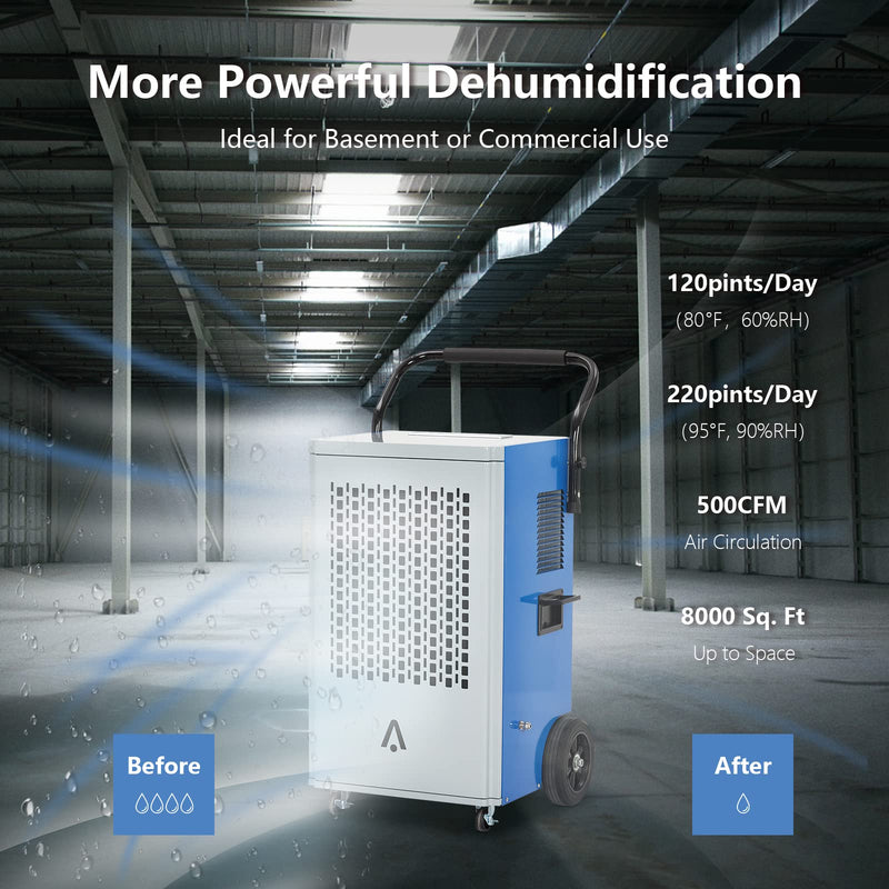 WHIZMAX 220 Pints Commercial Dehumidifier Portable Industrial Dehumidifier For Home Basement Garages Job Site