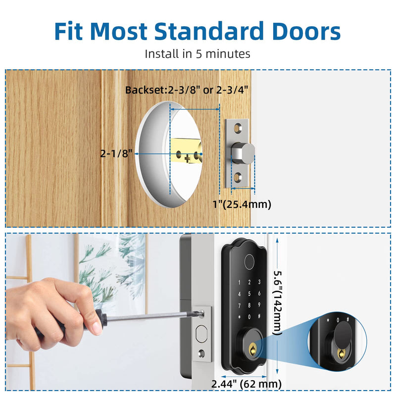 WHIZMAX Keyless Entry Door Lock 5 in 1 Smart Lock Fingerprint Deadbolt