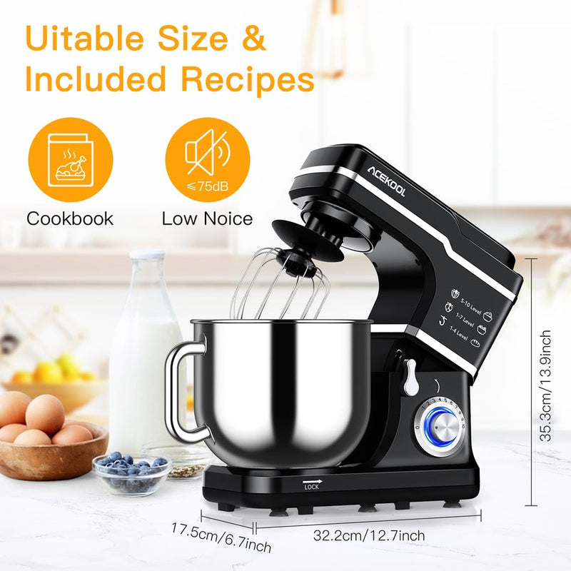 WHIZMAX Mixer MC1 660W 7.5 Quart 10 Speeds Tilt-Head Stand Mixer Black US Plug