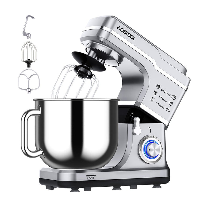 WHIZMAX Mixer MC1 660W 7.5 Quart 10 Speeds Tilt-Head Stand Mixer Silver US Plug