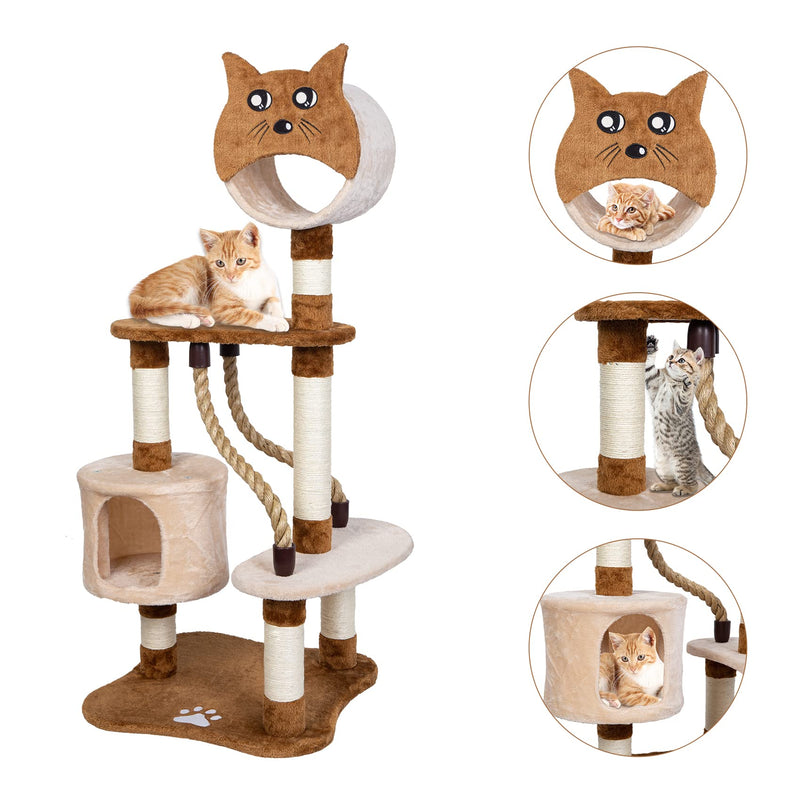 WHIZMAX Cat Activity Tree 50”Multi-Level Wooden Pet Furniture