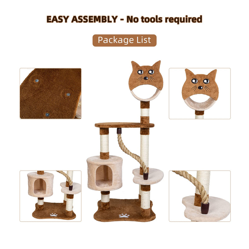 WHIZMAX Cat Activity Tree 50”Multi-Level Wooden Pet Furniture