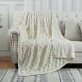 WHIZMAX Sherpa Fleece Soft Plush Jacquard Fluffy Throw Blanket Creamy White 50" x 60"