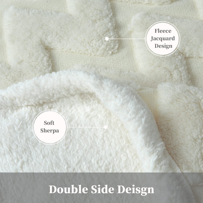 WHIZMAX Sherpa Fleece Soft Plush Jacquard Fluffy Throw Blanket Creamy White 50" x 60"