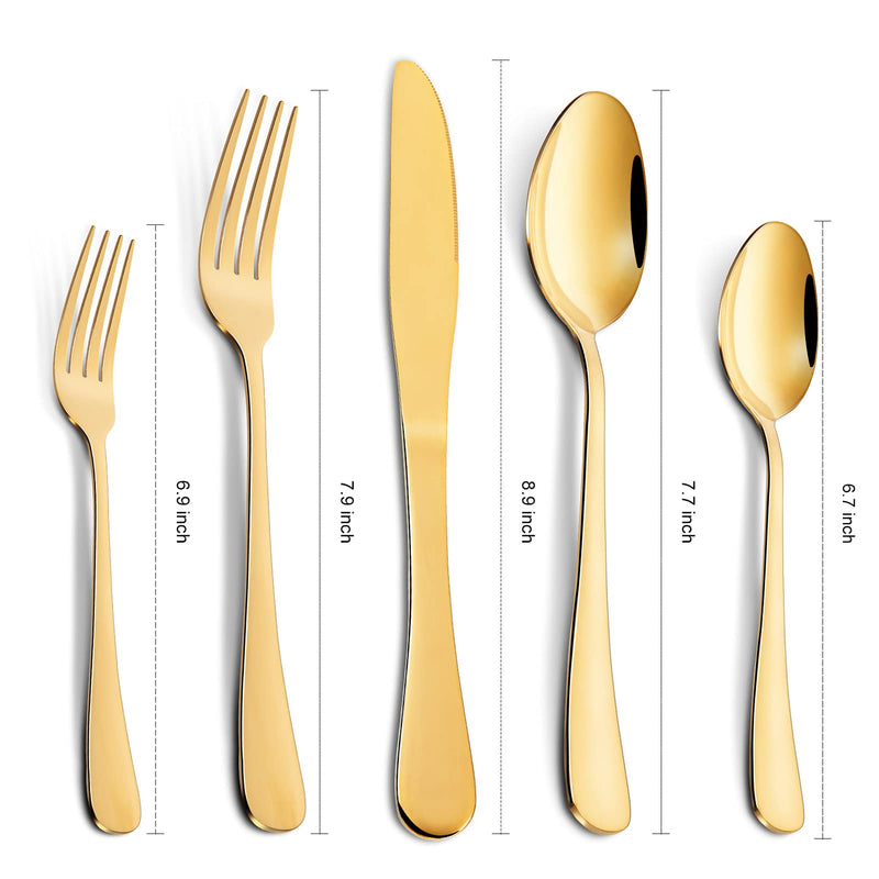 WHIZMAX 20 Piece S592 Stainless Steel Kitchen Flatware Set - Gold