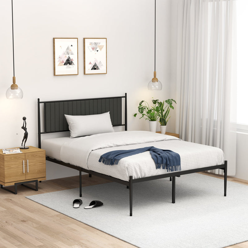 WHIZMAX Full Size Metal Platform Bed Frame with Upholstered Headboard