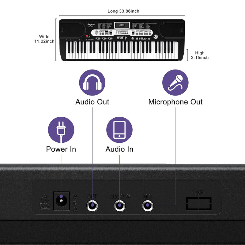 WHIZMAX Musical Instrument 61-Key Beginners Electric Keyboard Piano