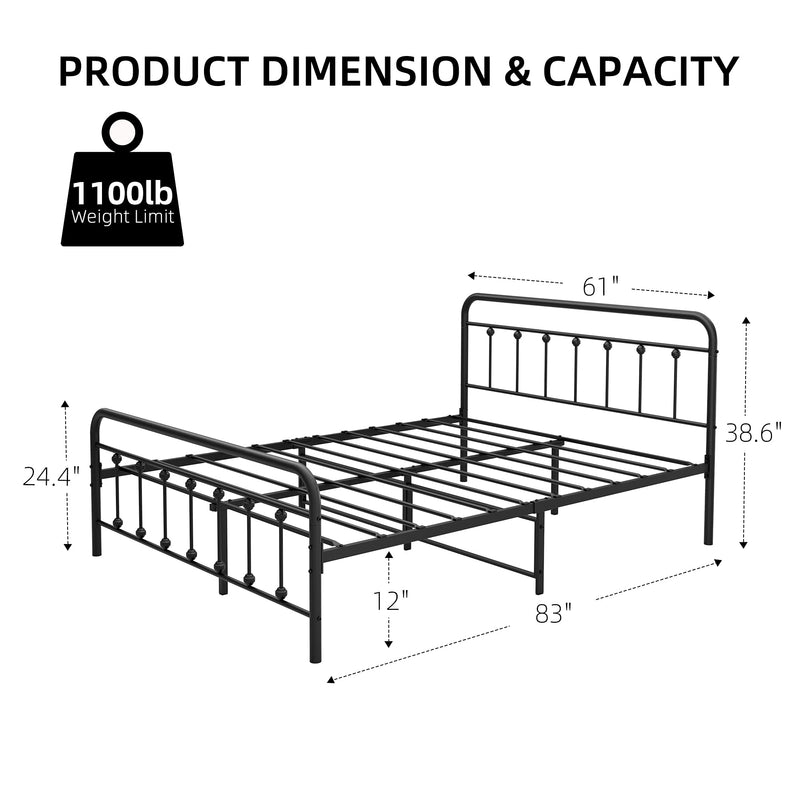 WHIZMAX Queen Size Metal Bed Frame with Victorian Headboard