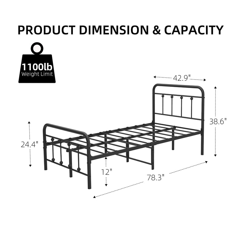 WHIZMAX Twin Size Metal Bed Frame with Victorian Headboard