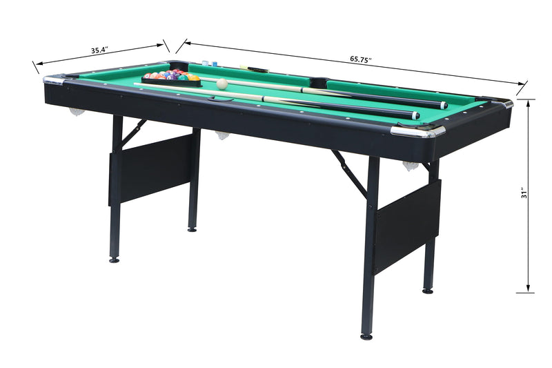 GAOMON Portable Pool Table Kit with Billiard Balls Triangle Rack Chalk Brush Steel Billiard Table Indoor Game Table Green Cloth Black 5.5 Ft