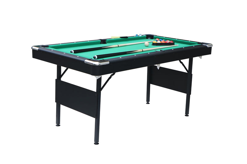 GAOMON Portable Pool Table Kit with Billiard Balls Triangle Rack Chalk Brush Steel Billiard Table Indoor Game Table Green Cloth Black 5.5 Ft