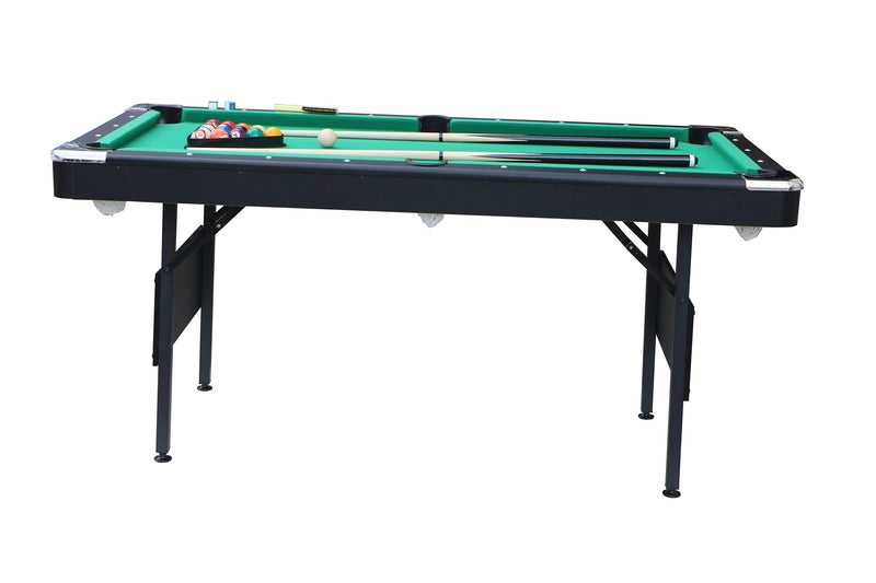 GAOMON Portable Pool Table Kit with Billiard Balls Triangle Rack Chalk Brush Steel Billiard Table Indoor Game Table Green Cloth Black 5.5 Ft