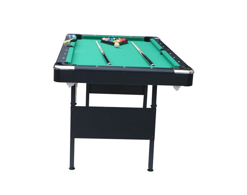 GAOMON Portable Pool Table Kit with Billiard Balls Triangle Rack Chalk Brush Steel Billiard Table Indoor Game Table Green Cloth Black 5.5 Ft