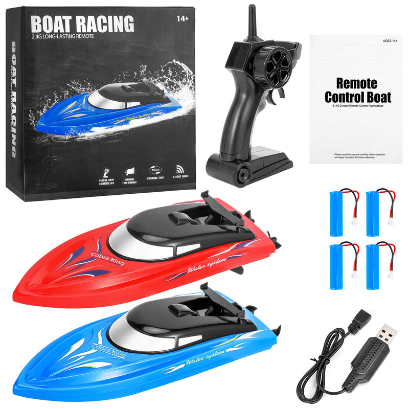 WHIZMAX 2PACK 10km/H 2.4G High Speed Remote Control Boats (Blue+Red)