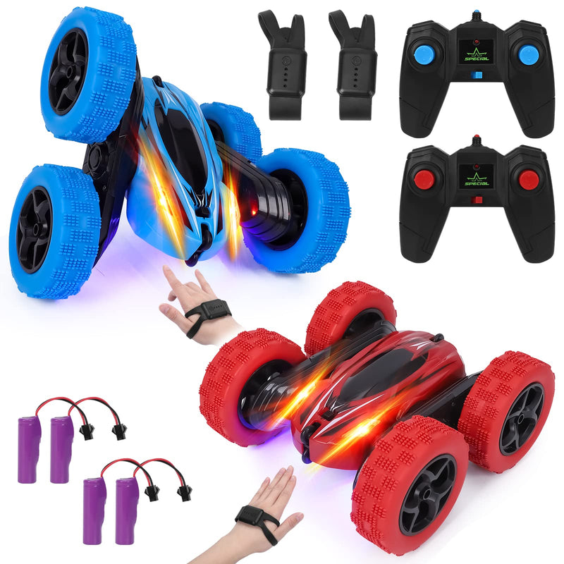 WHIZMAX 2Pack RC Stunt Car Watch Gesture Sensor Car Blue+Red