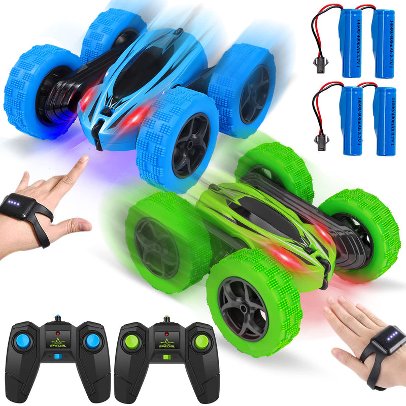 WHIZMAX 2PACK RC Stunt Car Remote Control Car with Wheel Lights Blue+Green