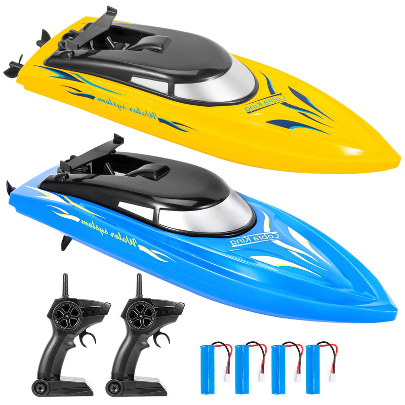 WHIZMAX 2PACK 10km/H 2.4G High Speed Remote Control Boats Blue+Yellow