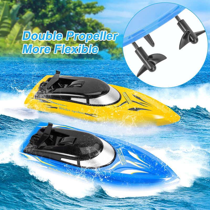 WHIZMAX 2PACK 10km/H 2.4G High Speed Remote Control Boats Blue+Yellow