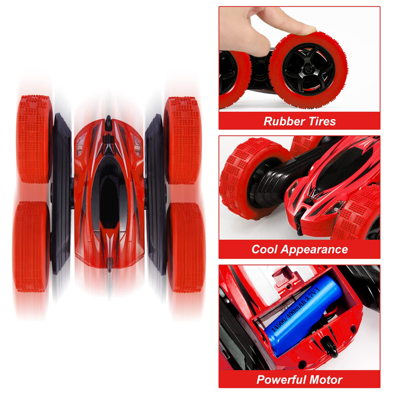 WHIZMAX Remote Control Car 1165A RC Stunt Car Toy Double Sided 360 Rotating Vehicle Red