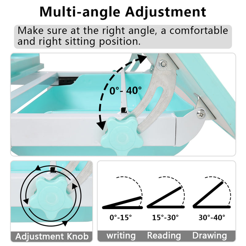 AMYOVE Kids Desk Chair Set 80cm Hand-operated Lifting Table Top Blue Green