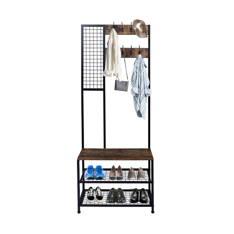 ALICIAN 2-in-1 Coat Rack with 2 Layer Mesh Clothes Organizer with Hooks Brown