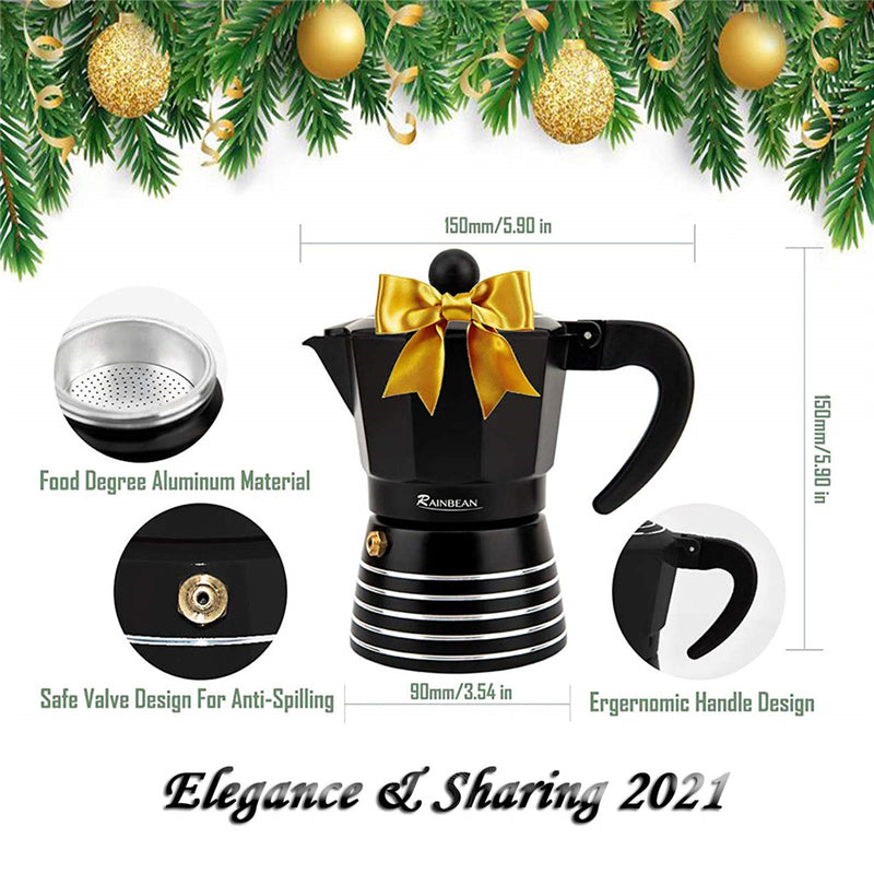 DISHYKOOKER 6Oz Espresso Pot 3 Cup Moka Pot Italian Cuban Greca Coffee Pot Black