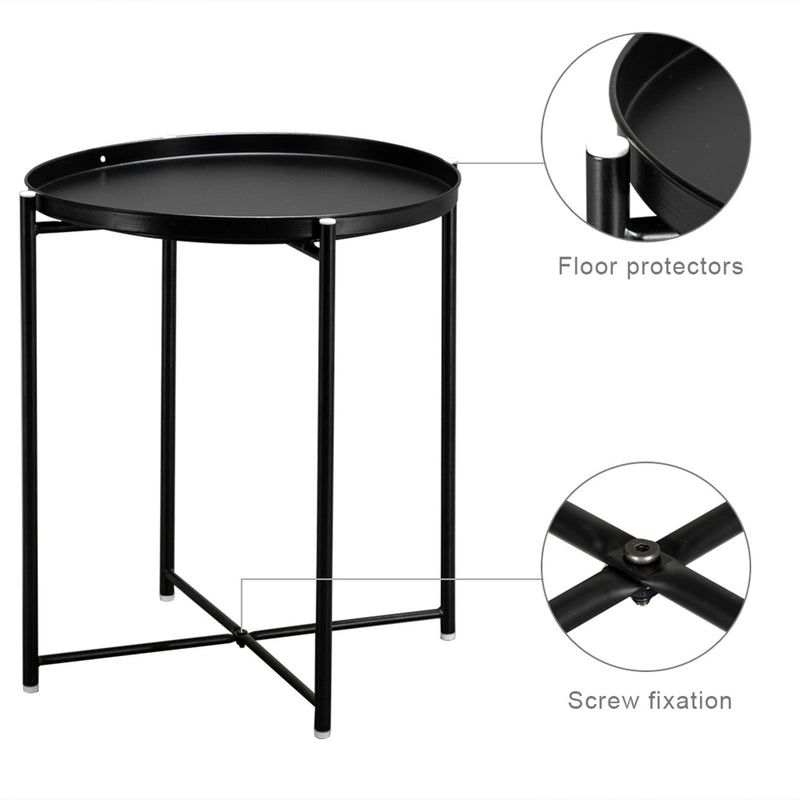 AMYOVE Round Table Living Room Sofa Bed Side Table Black