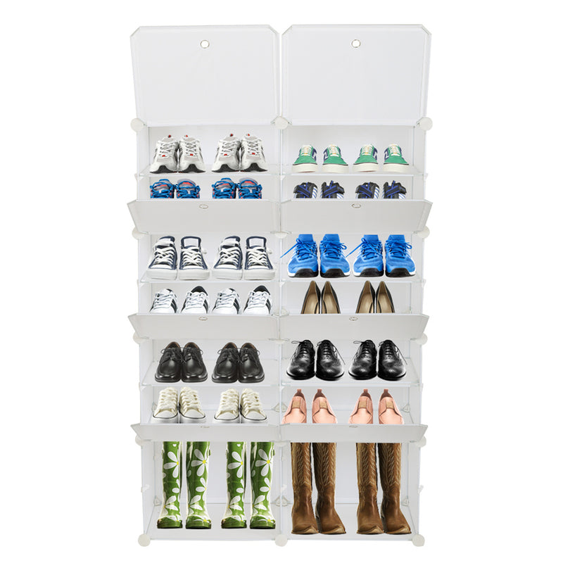 RONSHIN 2 Rows 7-tier 14 Grids Shoe Rack Organizer 40x30cm Cube Shoe Cabinet 72x32x122cm White