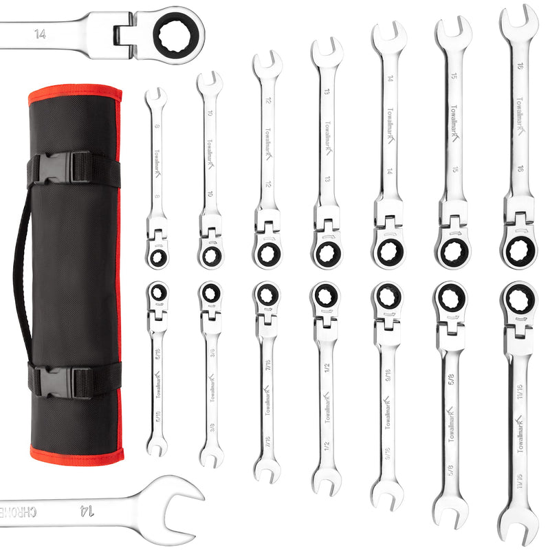 Towallmark 14-Piece Flex-Head Ratcheting Wrench Set