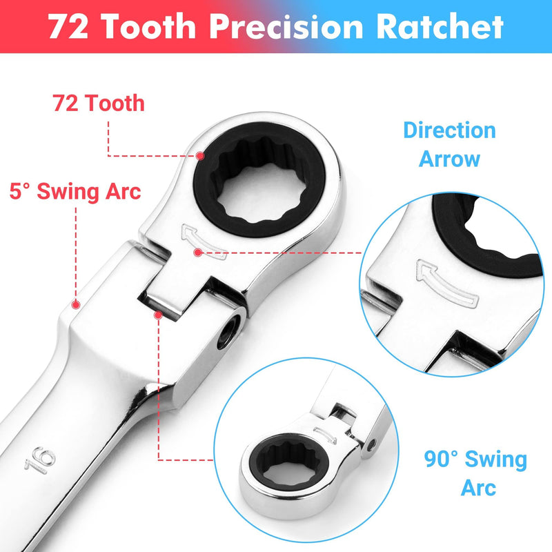 Towallmark 14-Piece Flex-Head Ratcheting Wrench Set