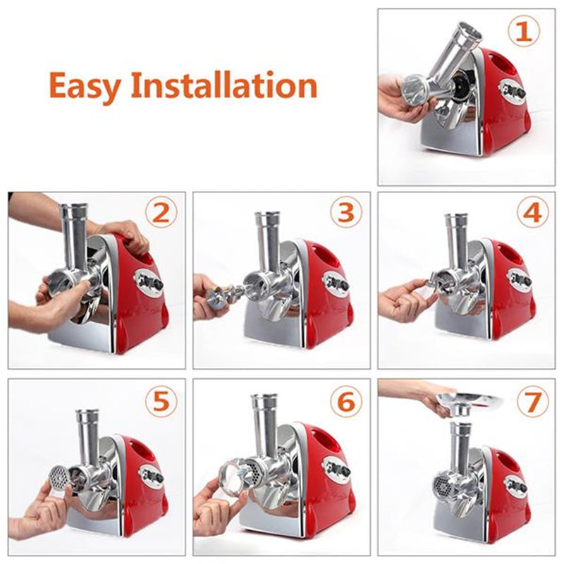 DISHYKOOKER Electric Meat Grinder Sausage Stuffer Maker Stainless Cutter Red