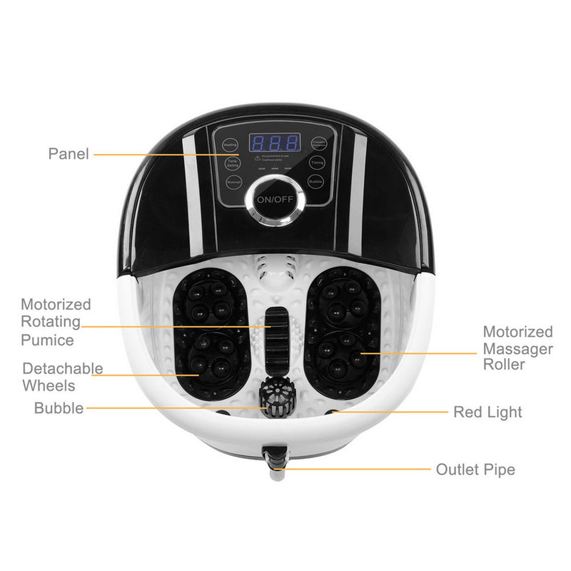 DSSTYLES Foot Bath with Touch Screen Digital Display Automatic Roller Black