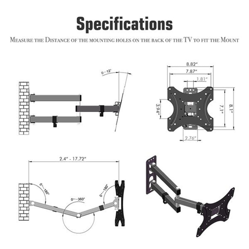 RONSHIN TV Wall Mount Full Motion Bracket 26-55 Inches Black