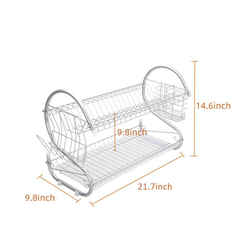 DISHYKOOKER 2 Tier Metal Dish Drainers S-Shaped Bowls Dishes Chopsticks Spoons Collection Shelf Racks