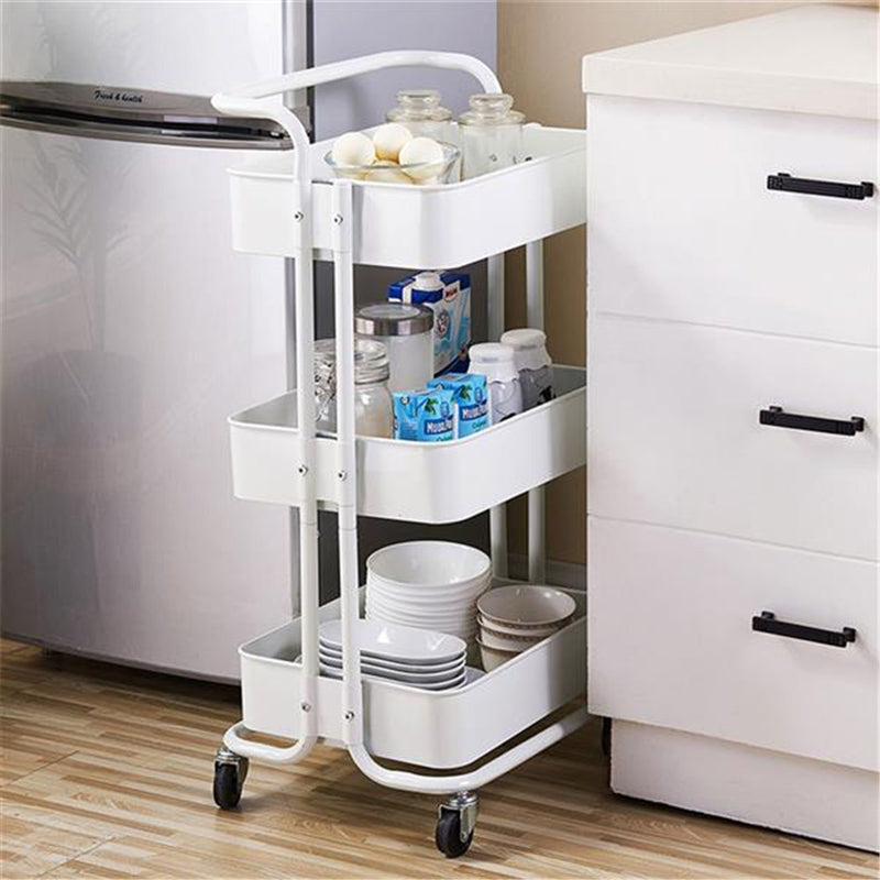 RONSHIN 3-tier Widened Cart Multi-function Layer Cart Movable Storage Rack Ivory