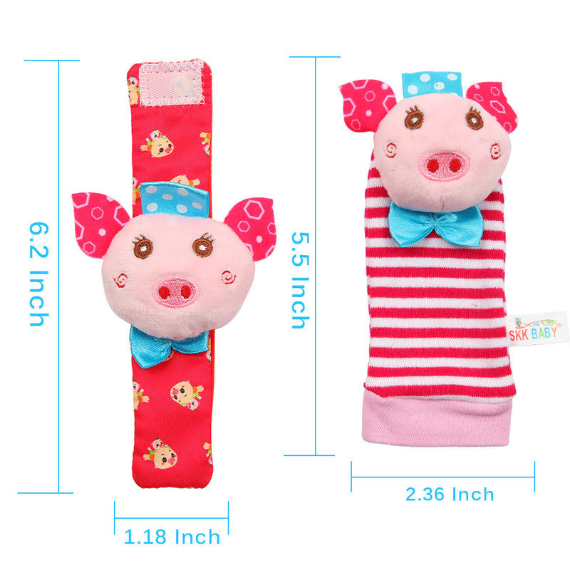 ACEKID Baby Rattle Set 4Pcs Wrist Rattle and Socks Toys Set Pig and Puppy