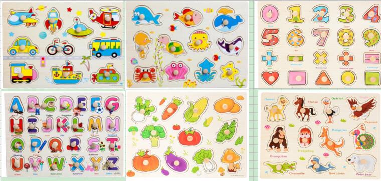 WHIZMAX 8pcs Children Wooden Peg Puzzles Board Toys