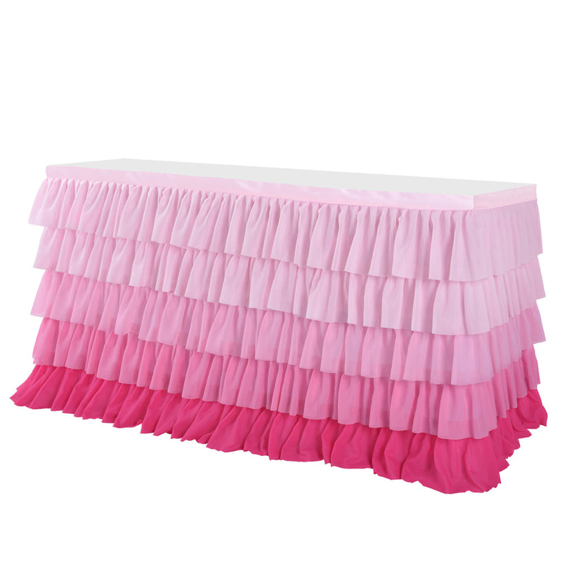 RONSHIN 5 Layers 6FT Gradient Pink Chiffon Wave Table Skirt for Wedding Party Supplies